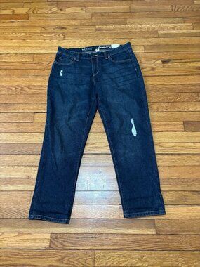 Sonoma Womens Boyfriend Jeans Size 12 Blue Dark Distressed Denim Pants NWT $40